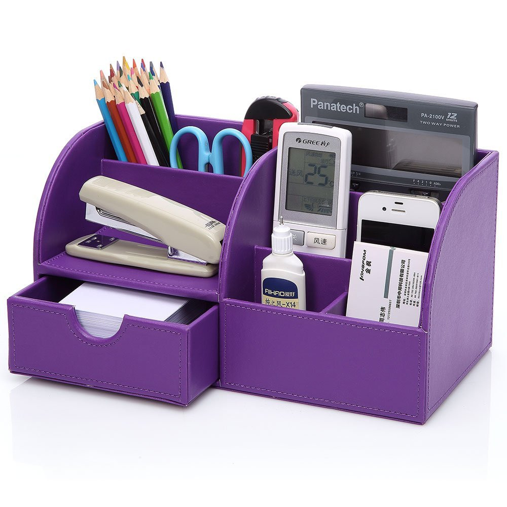 Purple Desk Organizer
 Purple 7 Storage partments Multifunctional PU Leather