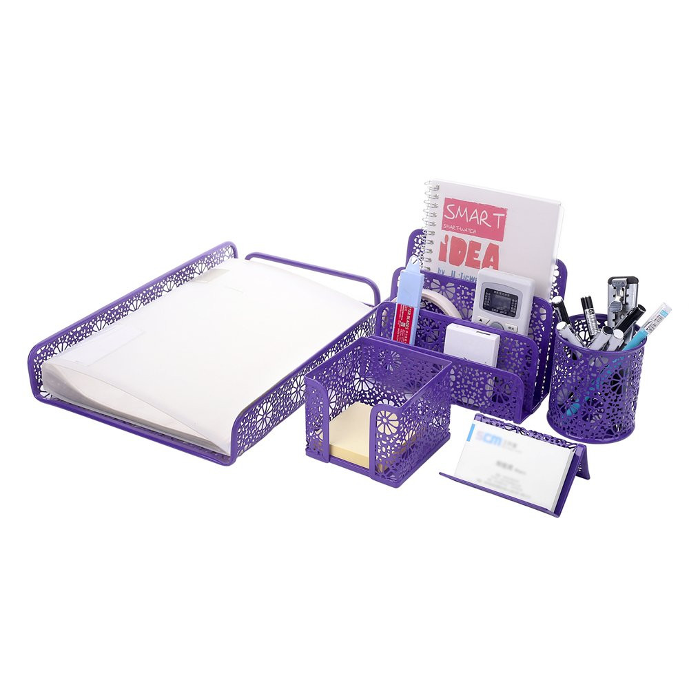 Purple Desk Organizer
 Crystallove Set of 5 Purple Metal Mesh Desktop Supplies