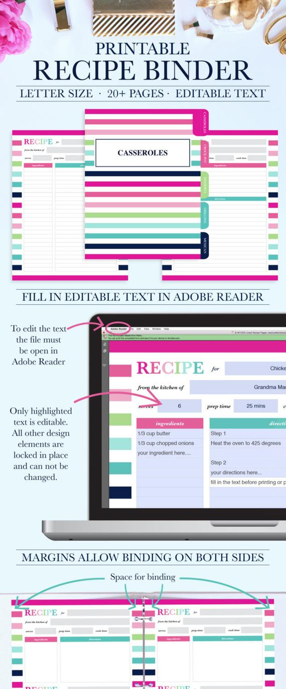 Recipe Binder Organizer
 Printable Recipe Binder Kit Personalized Family Recipe