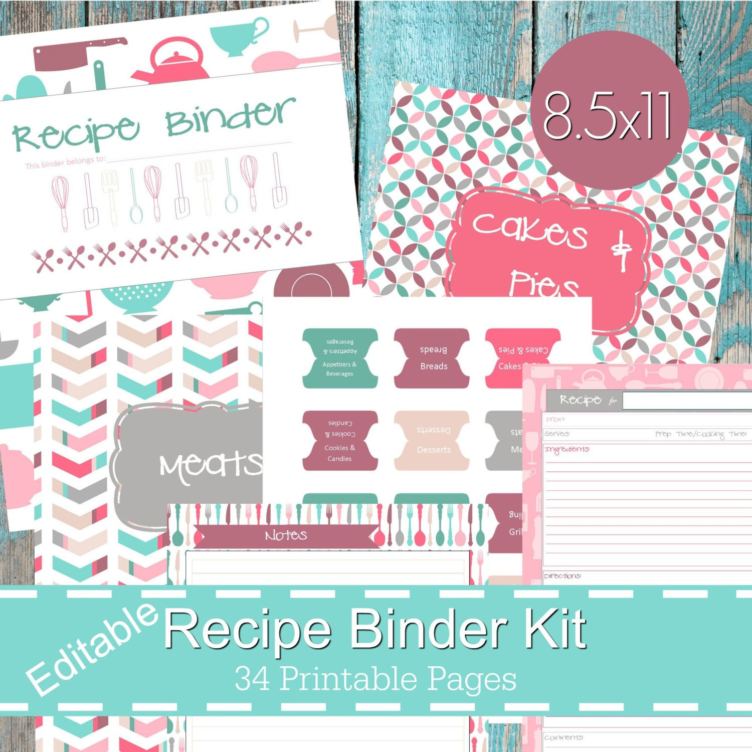 Recipe Organizer Binder
 Printable Recipe Binder Kit Personalized Family Recipe