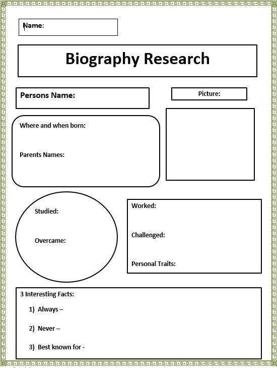 Research Paper Graphic Organizer
 Short Biography Research Graphic Organizer