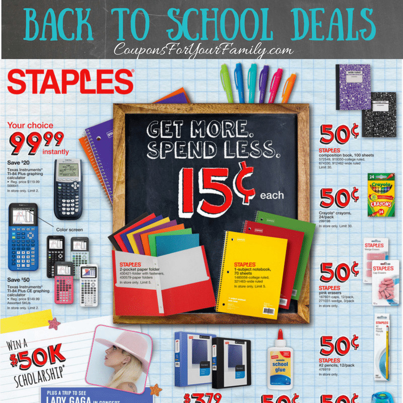 Staples Back To School
 This weeks Staples Back to School Deals Aug 20 26 $ 15