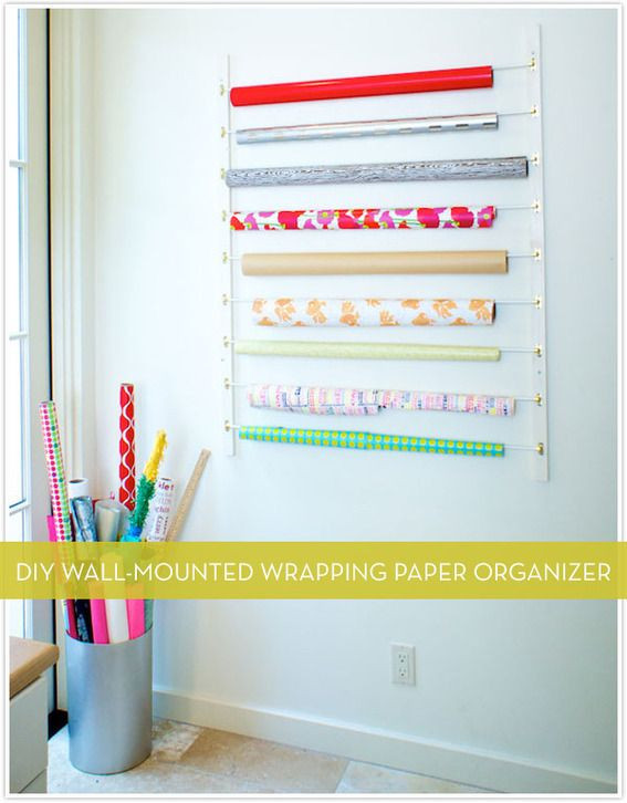 Wall Mounted Paper Organizer
 DIY Wall Mounted Wrapping Paper Storage Organizer