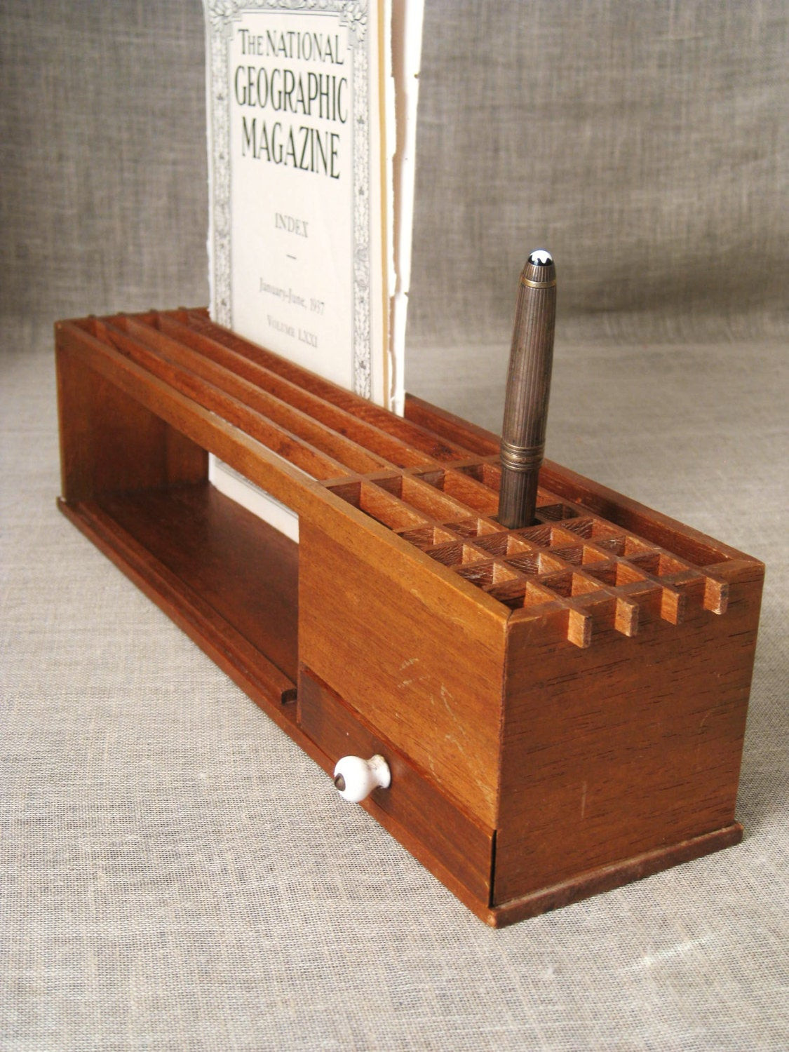 Wood Desk Organizer
 Vintage Mid Century Wooden Desk Organizer Desk Caddy