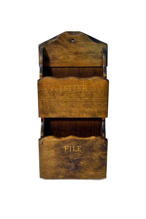 Wooden Paper Organizer
 Two Pocket Wooden Mail Holder Vintage Letter File Organizer