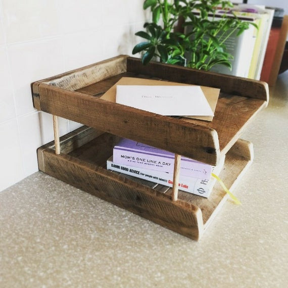 Wooden Paper Organizer
 Paper Tray Tower Reclaimed Wood Desk Organizer Wooden